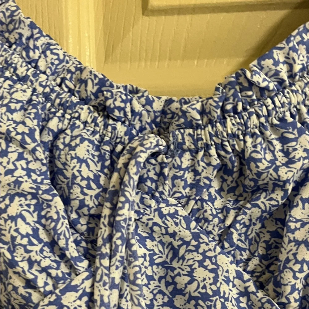 Elegant Blue Floral Ruched Mini Dress CE007 - Picture 3 of 11